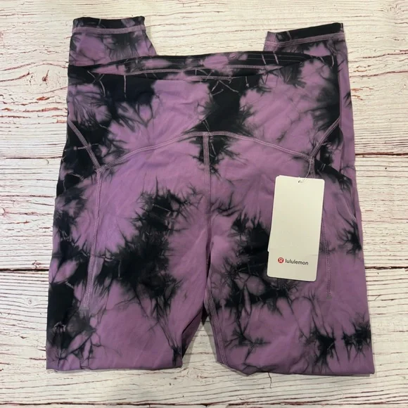 NWT Lululemon Power Thru Tight 25" Over Tie Dye Wisteria Purple Graphite Grey 10